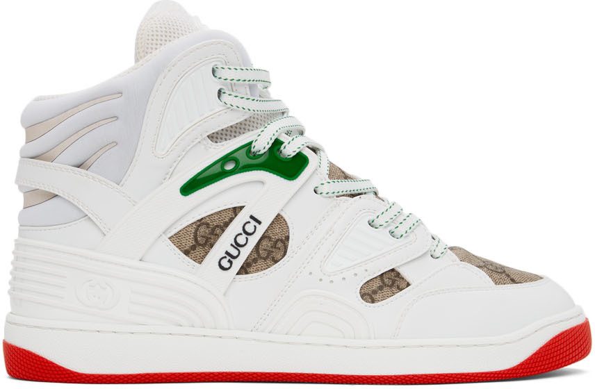 Gucci White ‘Gucci Basket’ Interlocking G Sneakers (673077 2SHG0)