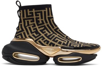 Balmain Black Knit Monogram B-Bold High-Top Sneakers (XN0VJ684TKMP)
