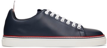 Thom Browne Navy Calfskin Tennis Sneakers (MFD219A-05584)