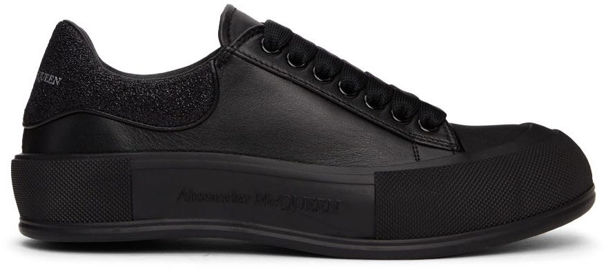 Alexander McQueen Black Glitter Deck Plimsoll 1449 BLACK/STARRY NI (682410WIB66)