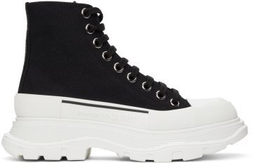 Alexander McQueen Black Tread Slick High 1070 Blk Wh (611706 W4MV2)
