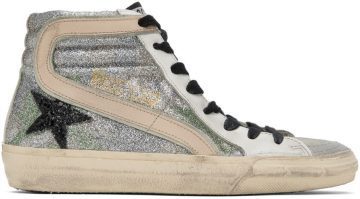 Golden Goose Silver & White Slide Classic High-Top 81535 Green Camoufla (GWF00115.F002572.81535)