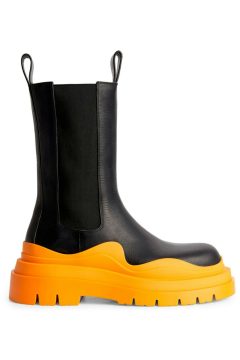 Bottega Veneta Leather Tire Chunky-Sole Chelsea Boot Black Tangerine (630284VBS501384)