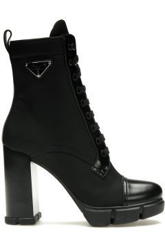 Prada 110 mm Nylon Booties Black Brushed Leather (1T427M_3LFU_F0002_F_110)