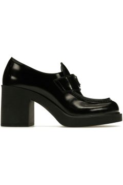 Prada Chocolate High-Heeled 85mm Loafers Black Brushed Leather (1D246M_055_F0002_F_085)