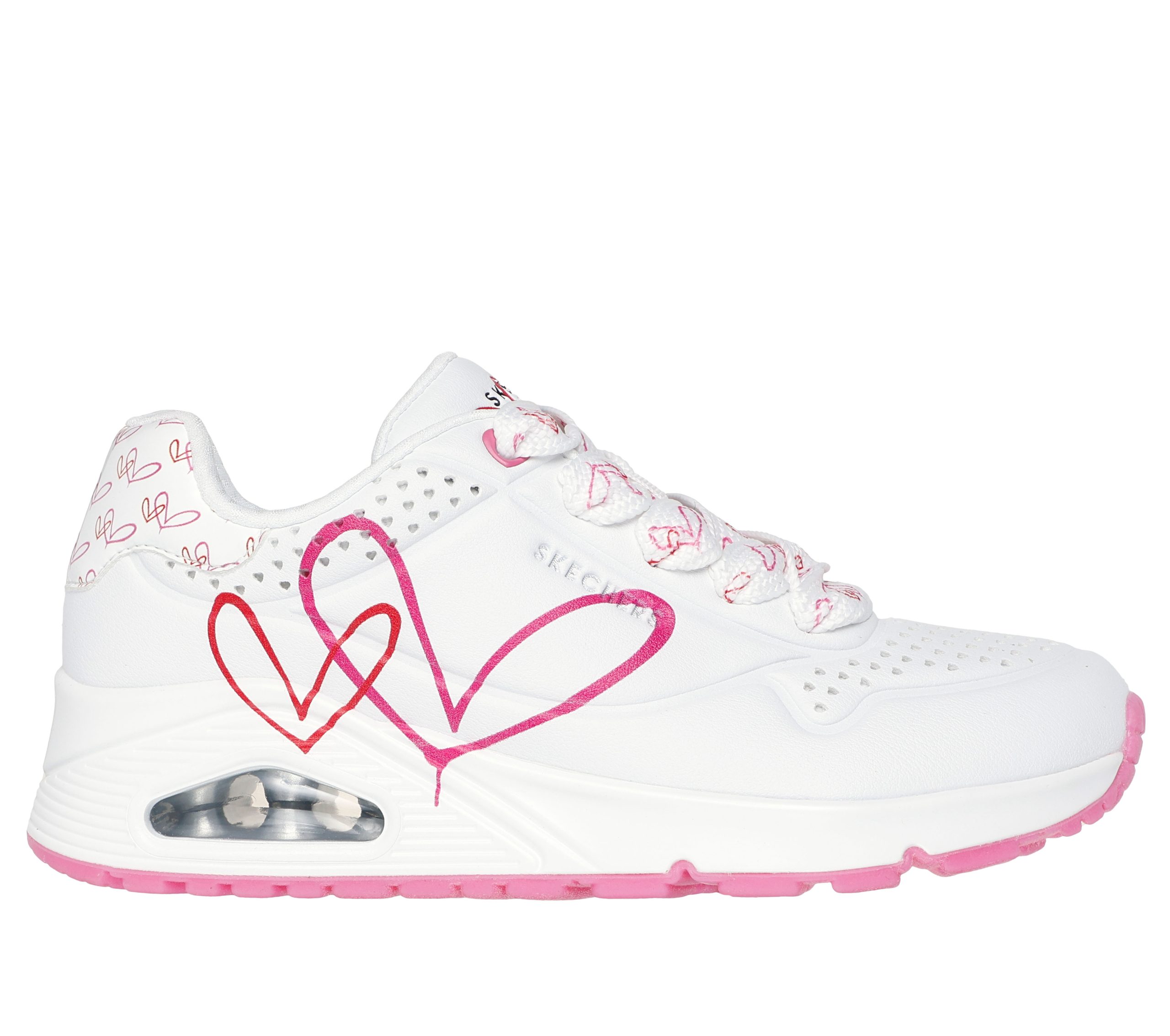 Skechers JGoldcrown: Uno – Twin Hearts – Wit / Rood / Roze (177924-WRPK)